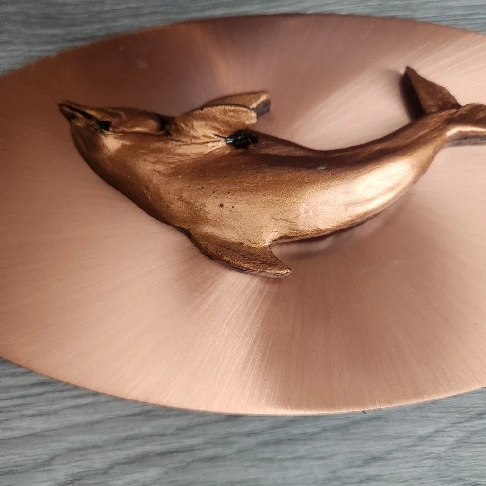Vintage Dolphin Wall Plaque 3D Sculpted Metal Art Copper Bronze Nautical‎ Decor